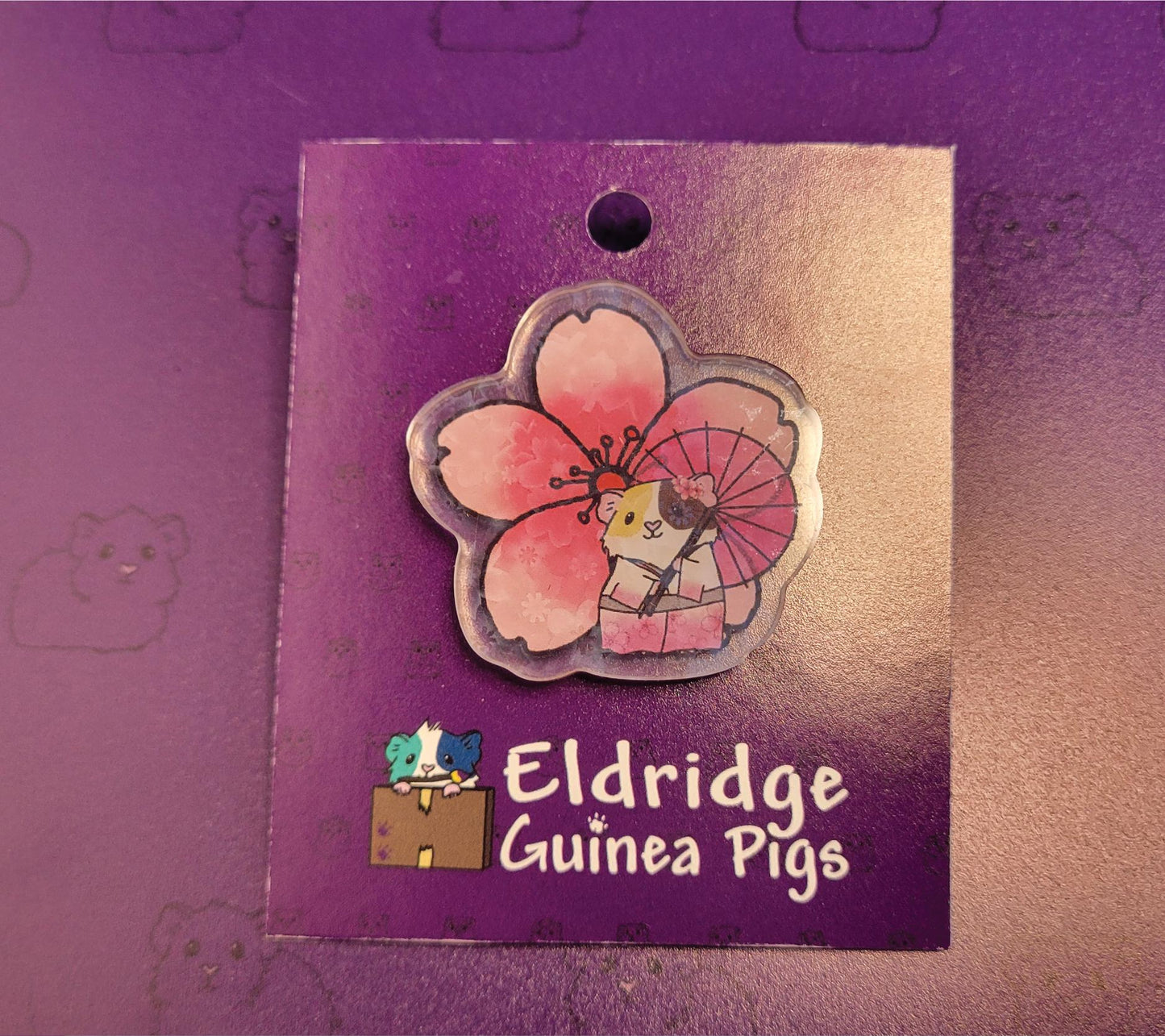Cherry Blossom Guinea Pig Acrylic Pin