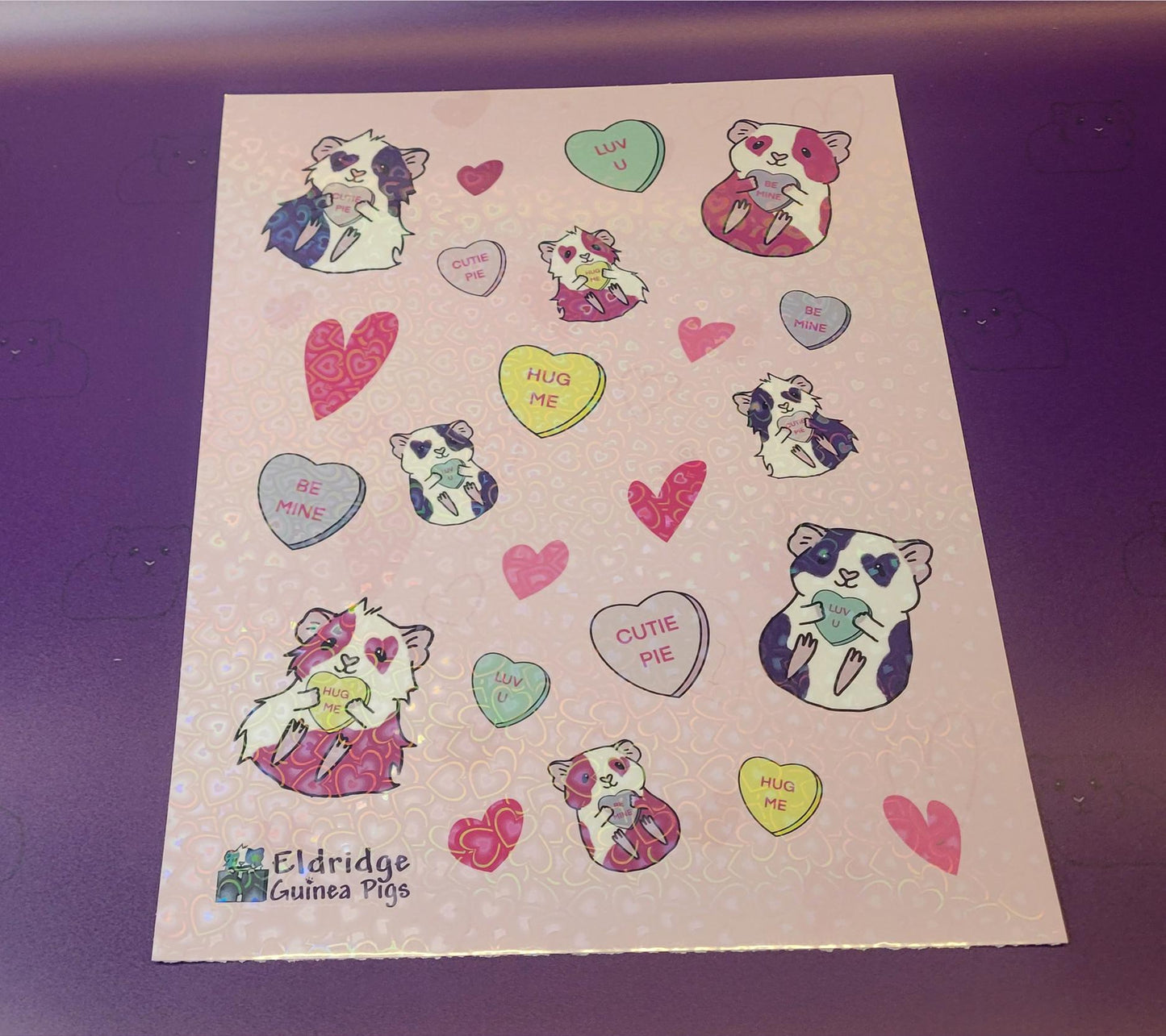 Valentine Guinea Pigs Sticker Sheet | Holographic Hearts