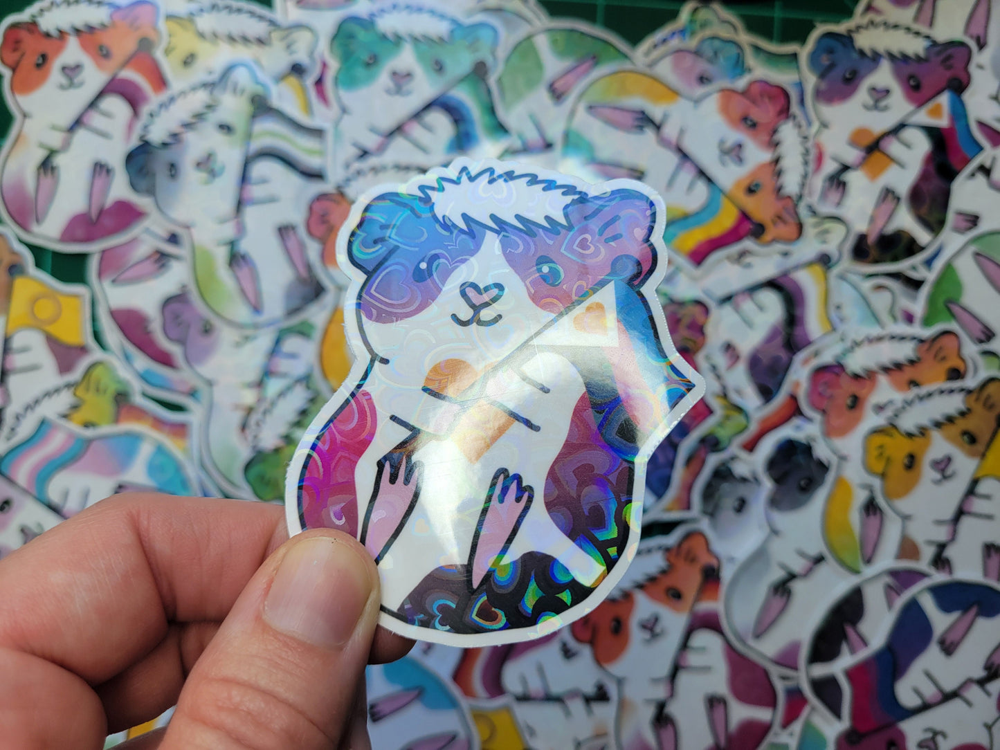 Poly Guinea Pig Sticker | LGBTQ+ Piggy, Holographic Hearts