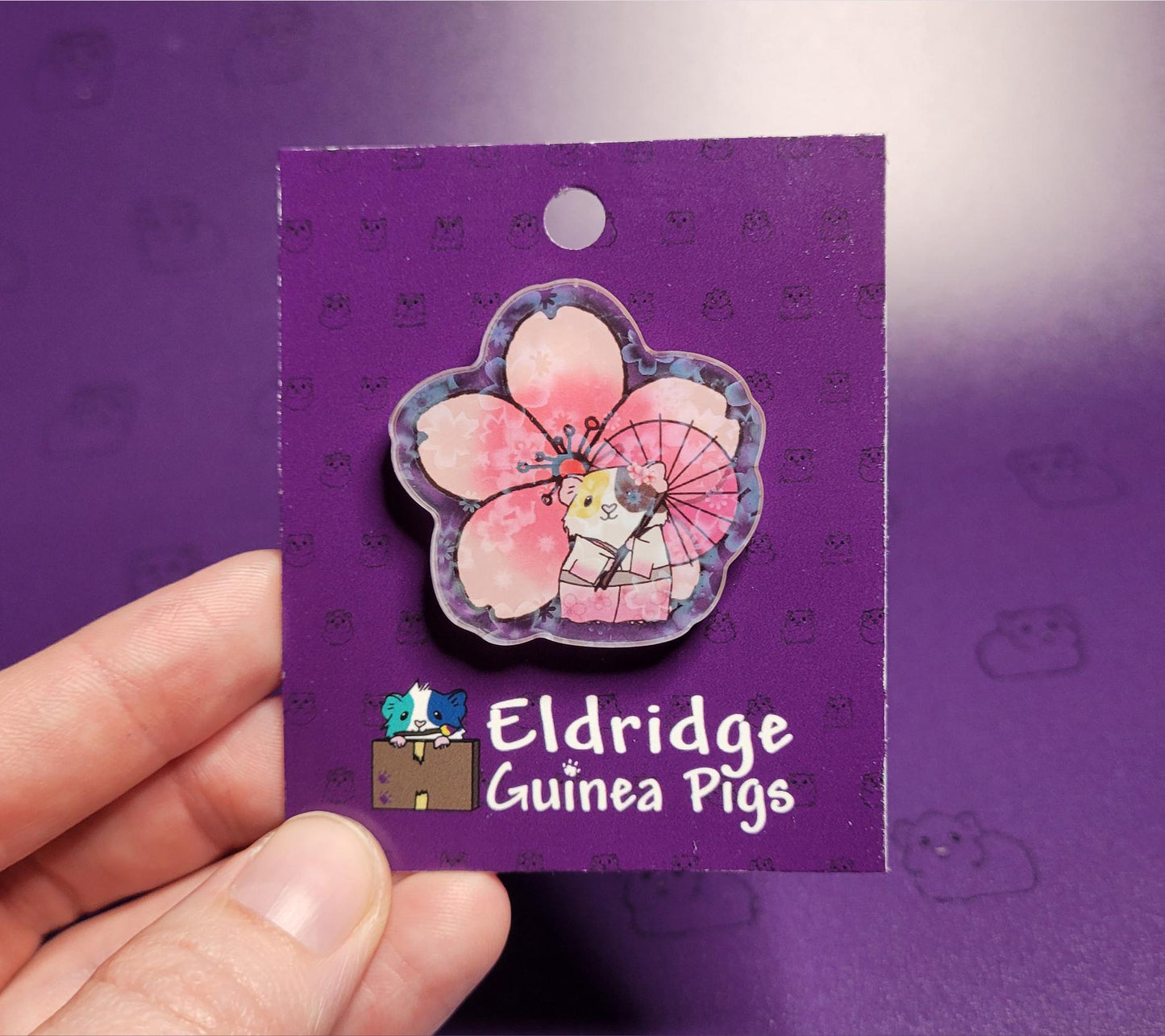 Cherry Blossom Guinea Pig Acrylic Pin