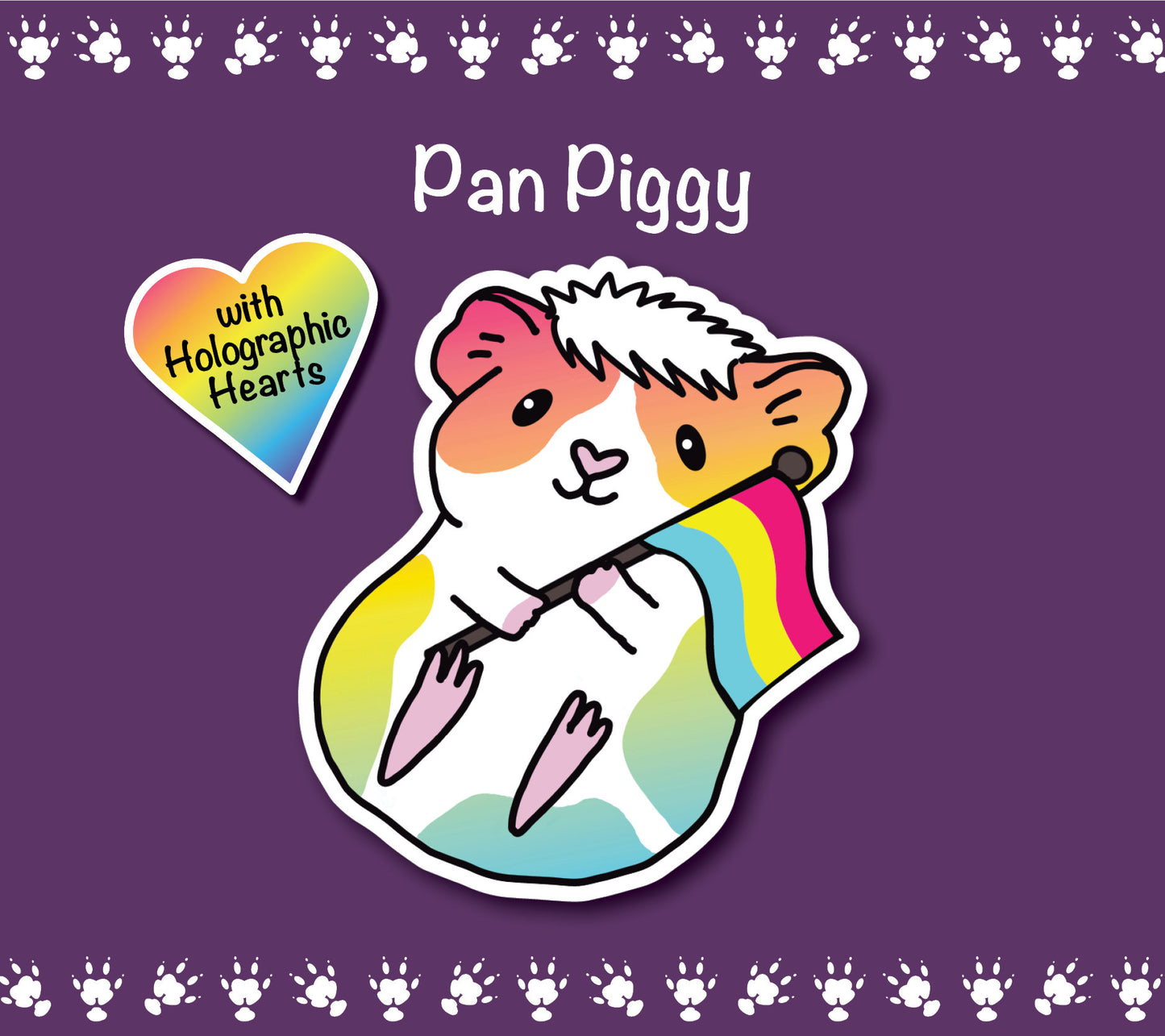 Pan Guinea Pig Sticker | Holographic Heart Piggy, LGBTQ+ Pride
