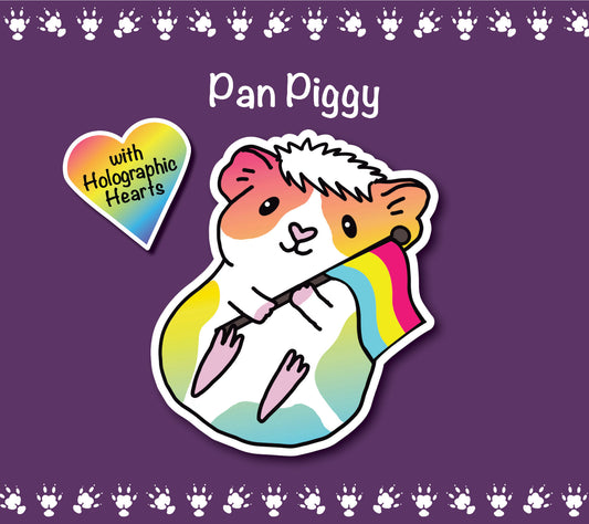 Pan Guinea Pig Sticker | Holographic Heart Piggy, LGBTQ+ Pride