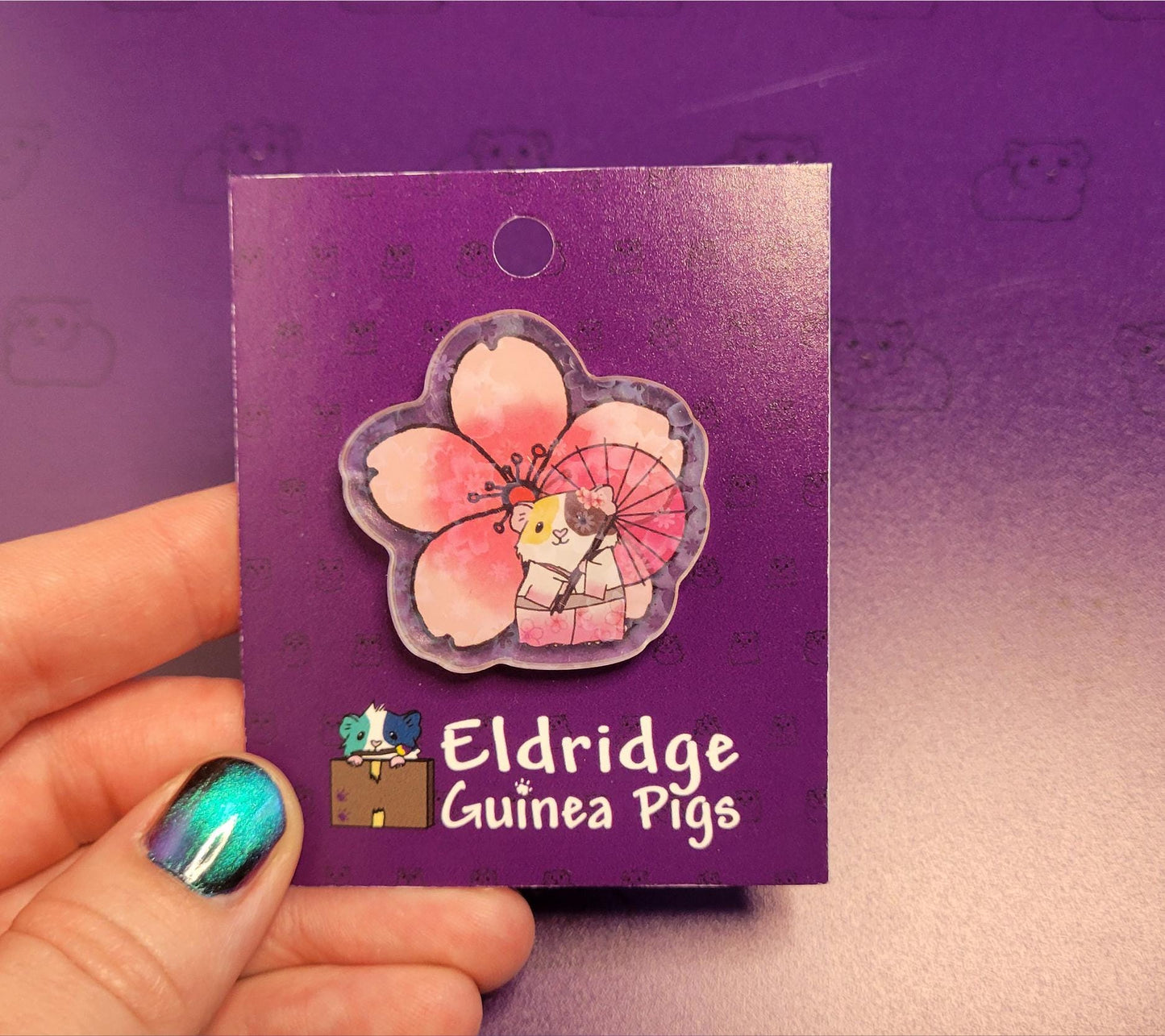 Cherry Blossom Guinea Pig Acrylic Pin