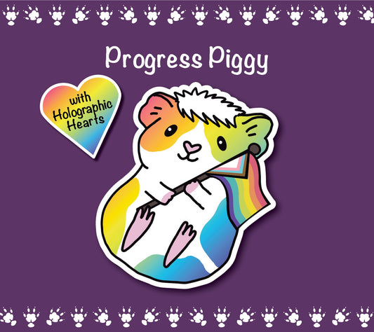 Progress Guinea Pig Sticker | LGBTQ+ Piggy, Holographic Hearts