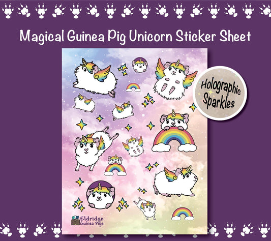 Unicorn Guinea Pig Sticker Sheet | Holographic Sparkles