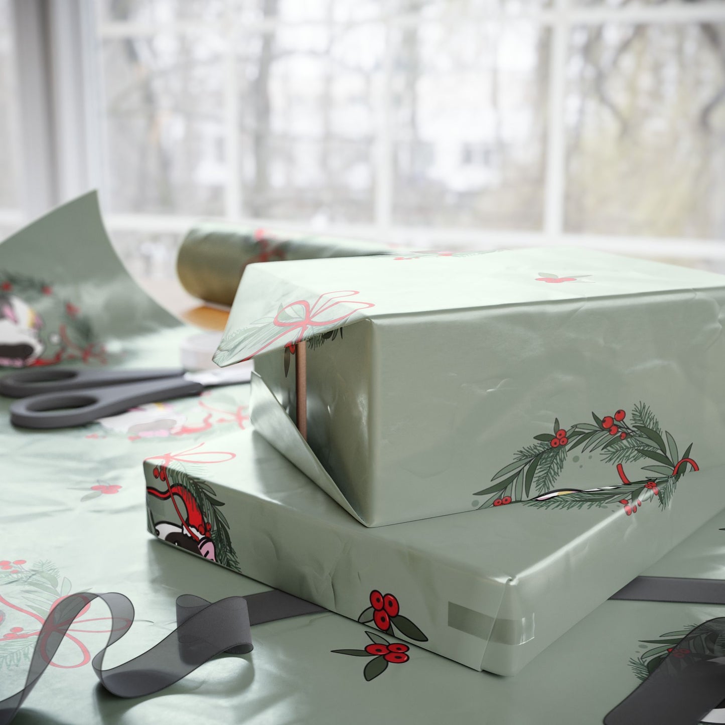 Wreath Guinea Pig Wrapping Paper | Holiday Gift Wrap Roll