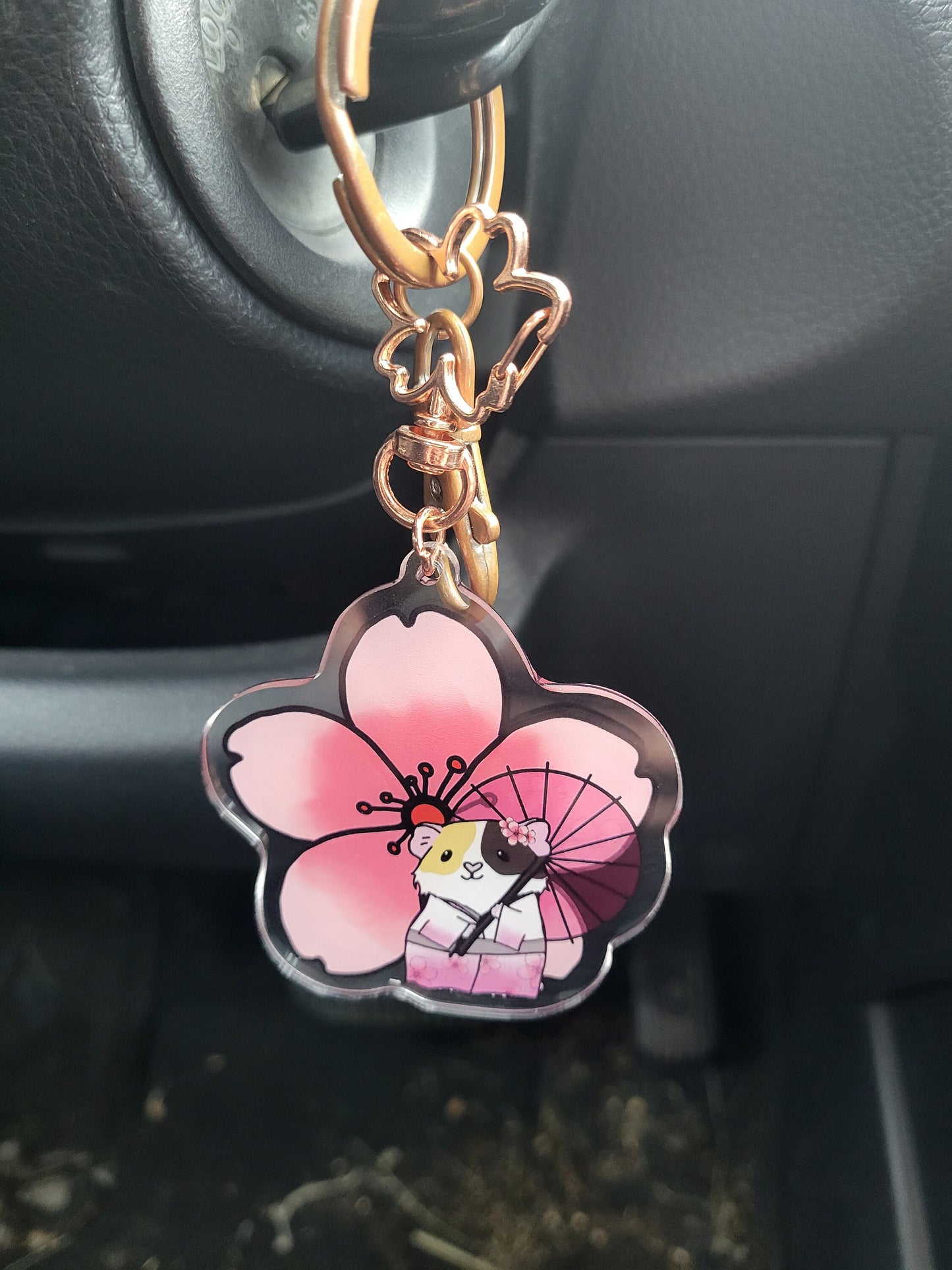 Cherry Blossom Guinea Pig Keychain | Acrylic Flower Clip