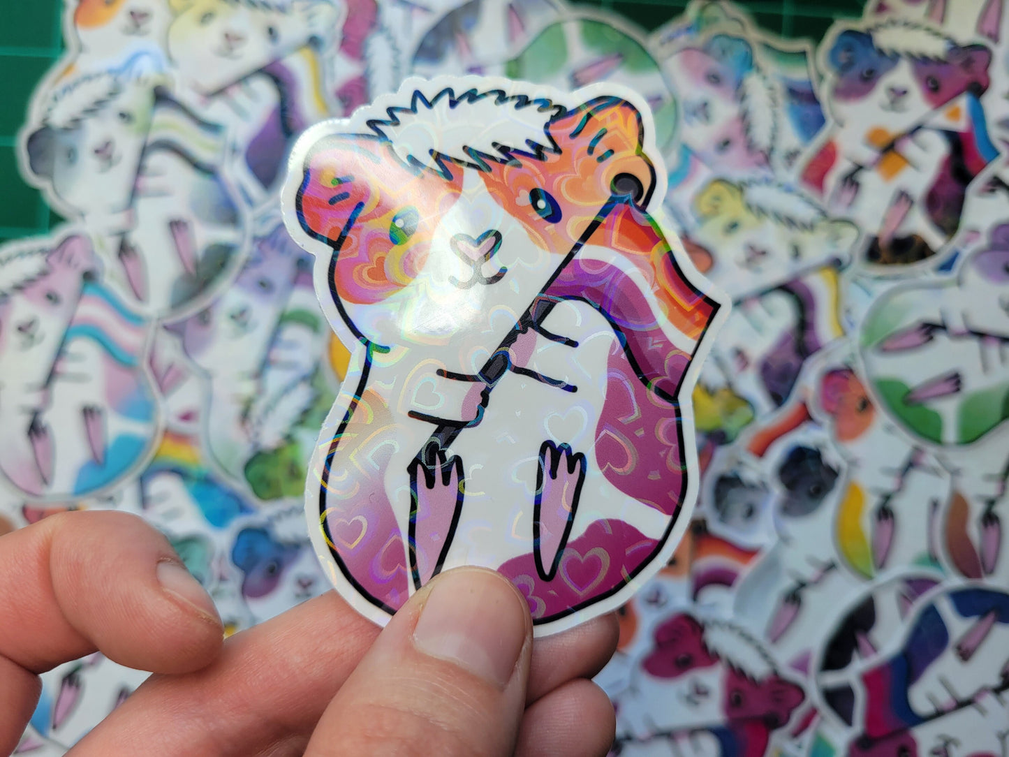 Lesbian Guinea Pig Sticker | Heart Holographic Vinyl Decal
