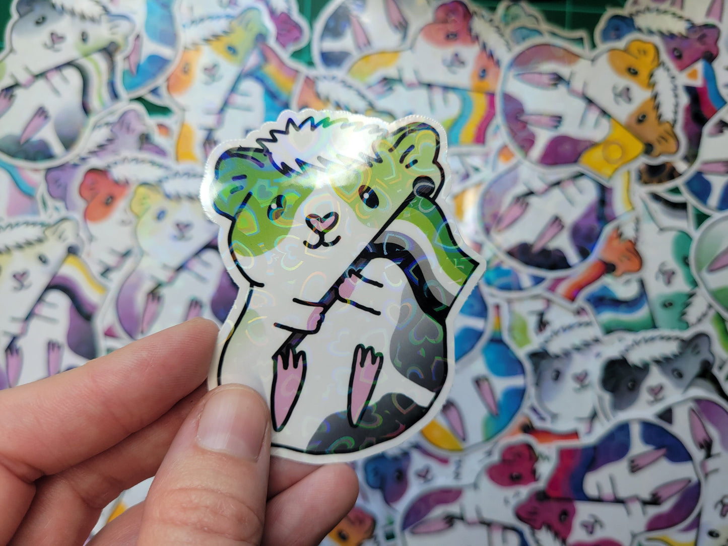 Aromantic Guinea Pig Sticker | Holographic Heart Decal