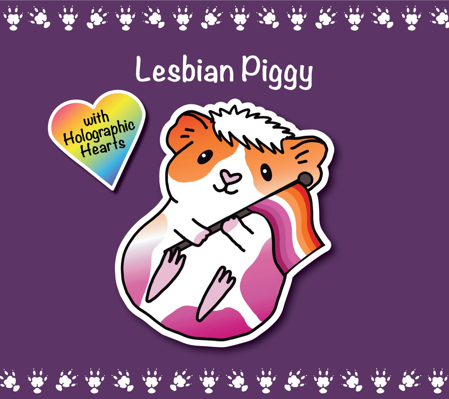 Lesbian Guinea Pig Sticker | Heart Holographic Vinyl Decal