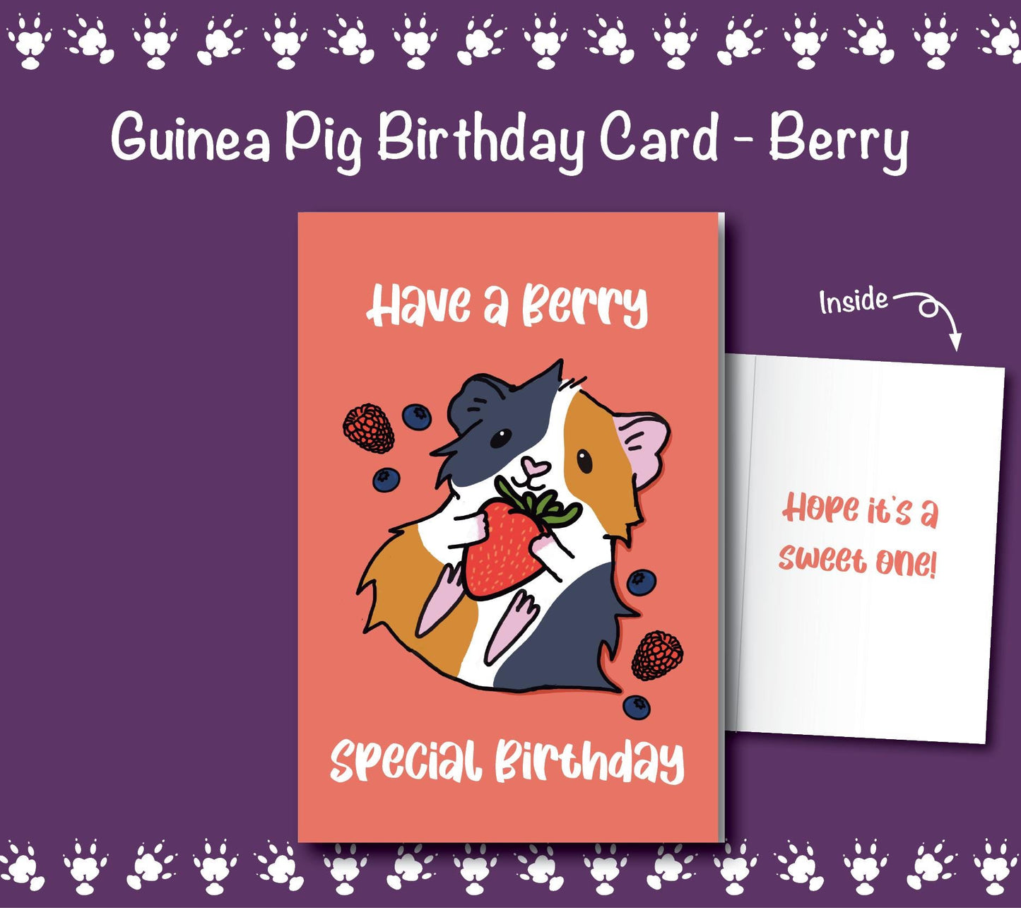 Guinea Pig Birthday Card - Berry | Folding Card