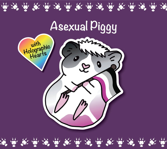 Asexual Pride Guinea Pig Sticker | Holographic Heart Vinyl Decal