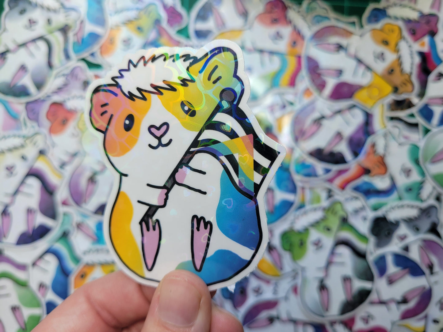 Ally Guinea Pig Sticker | LGBTQ+ Piggy, Holographic Heart Vinyl