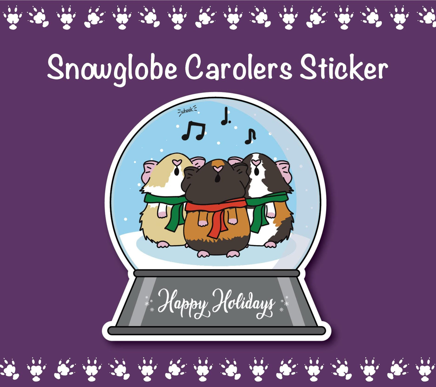 Snowglobe Carolers Sticker | stickers for car, water bottle, laptop & more | Perfect gift for guinea pig lovers
