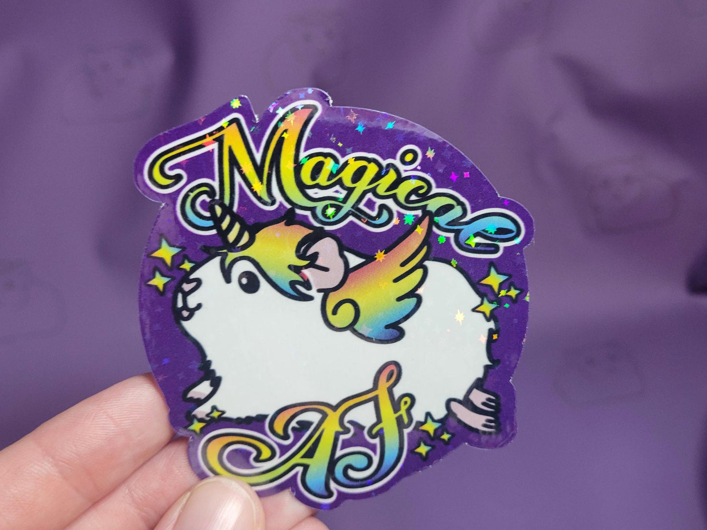 Magical AF Unicorn Guinea Pig Sticker | Holographic Sparkle, Water-Resistant