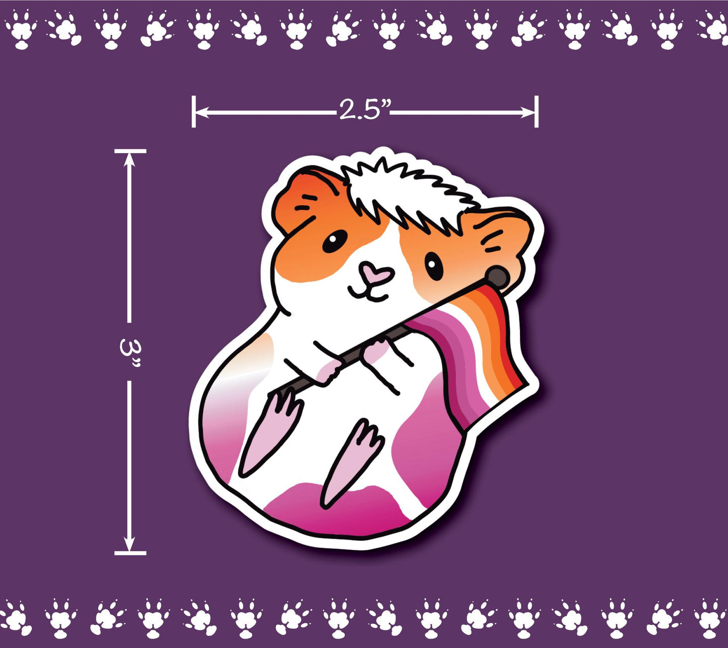 Lesbian Guinea Pig Sticker | Heart Holographic Vinyl Decal