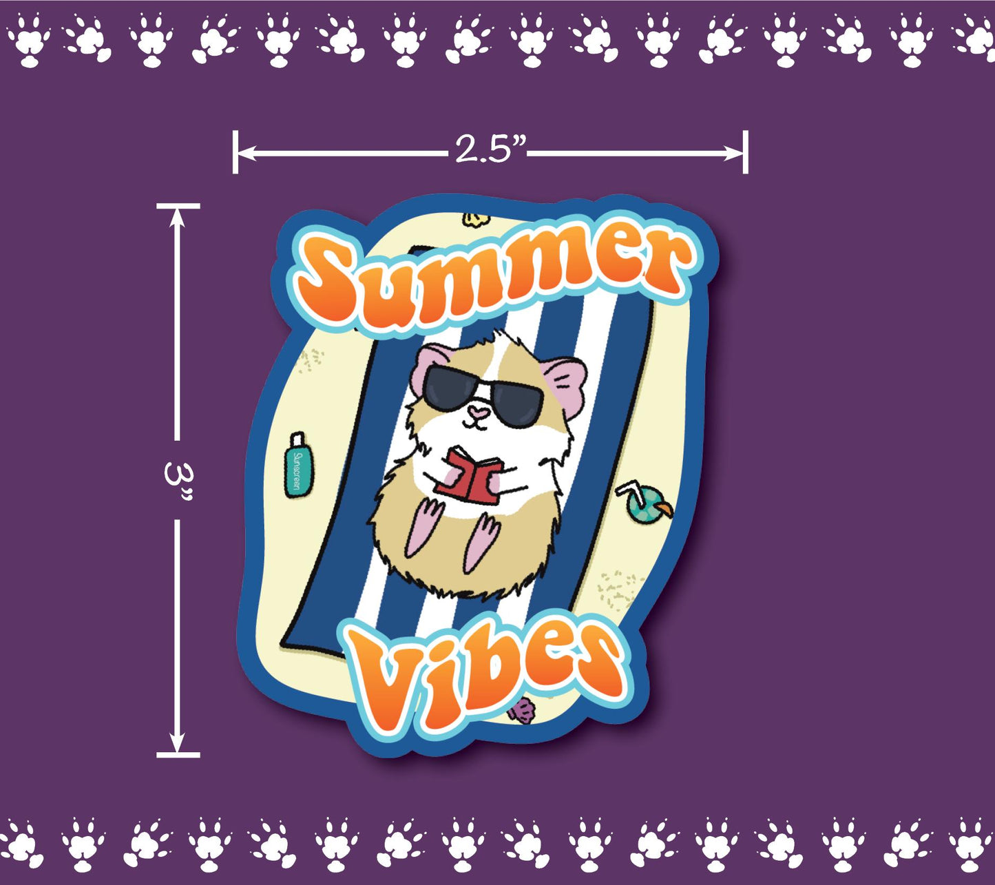 Summer Vibes Guinea Pig Stickers | stickers for car, water bottle, laptop & more