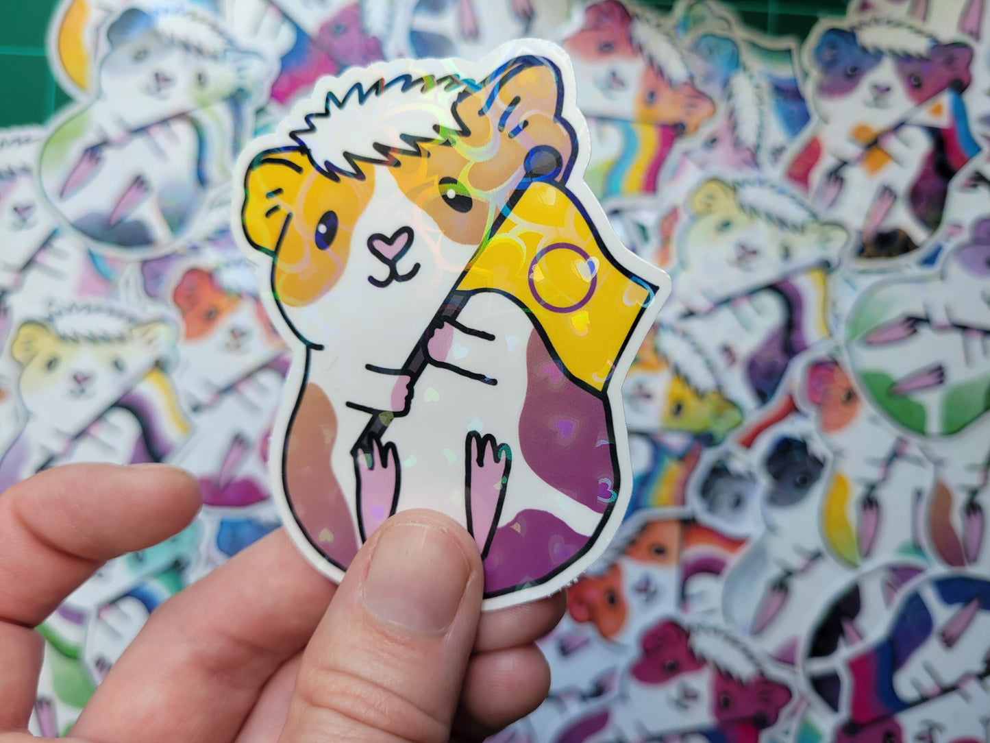 Intersex Guinea Pig Sticker | Holographic Heart Vinyl Decal
