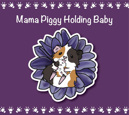 Mama Piggy Holding Baby Sticker | Guinea Pig Lover Gift