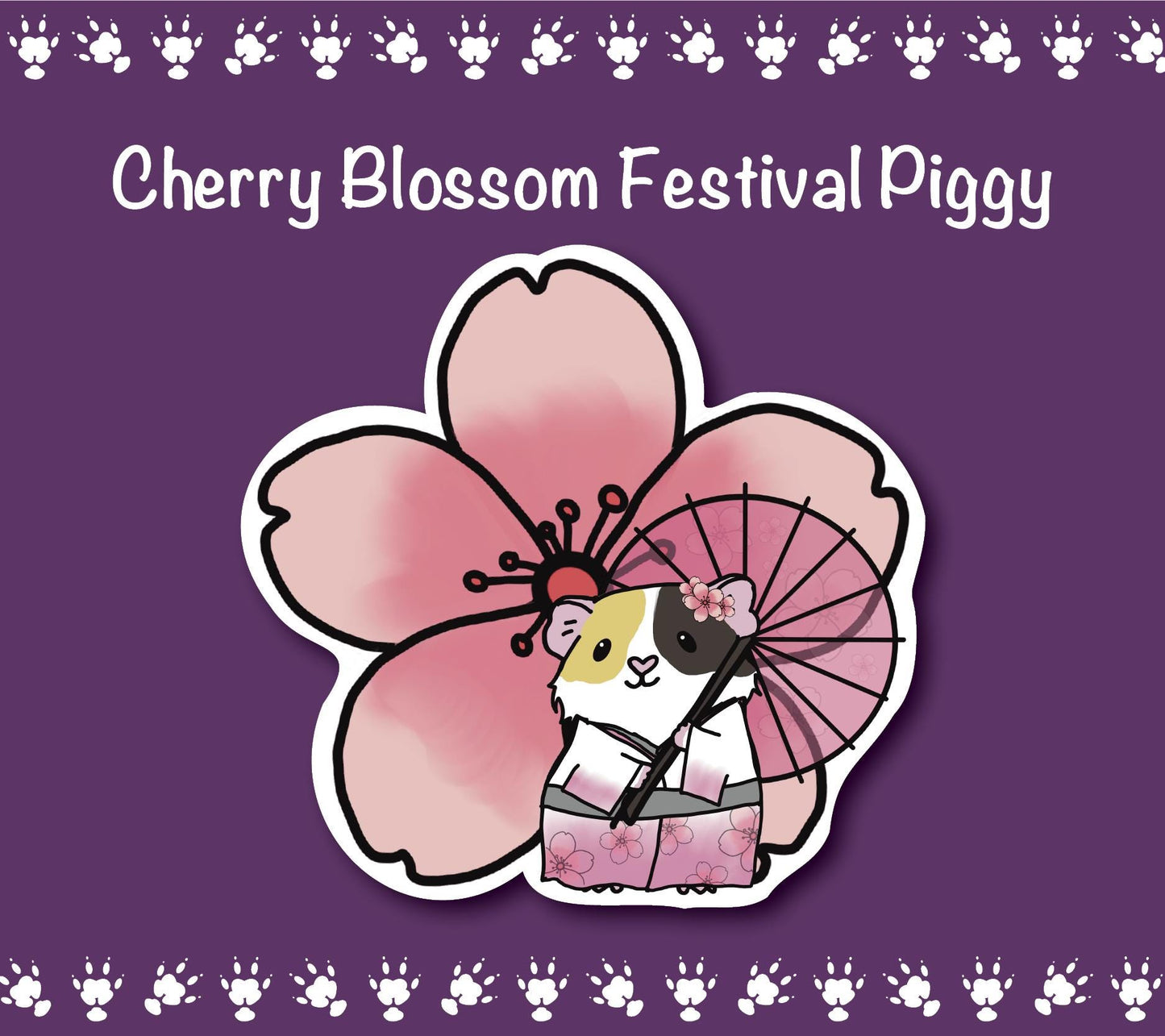 Cherry Blossom Guinea Pig Sticker | Water Resistant Laptop Decal