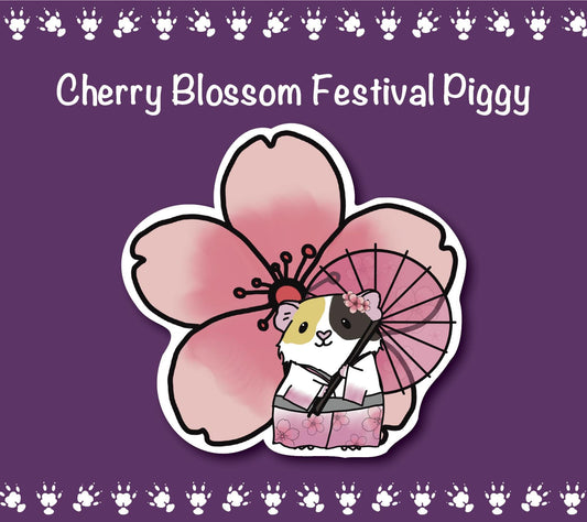 Cherry Blossom Guinea Pig Sticker | Water Resistant Laptop Decal