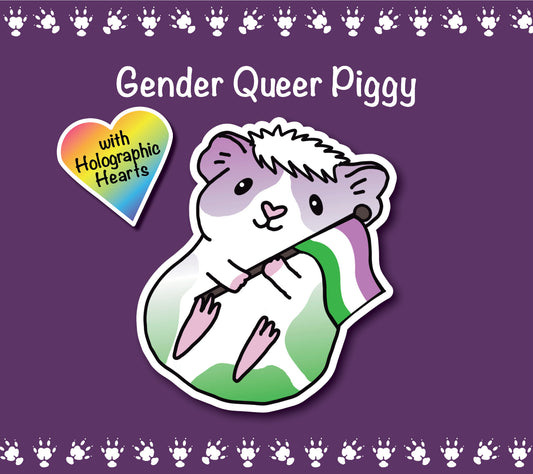 Gender Queer Guinea Pig Sticker | Holographic LGBTQ+ Vinyl Decal
