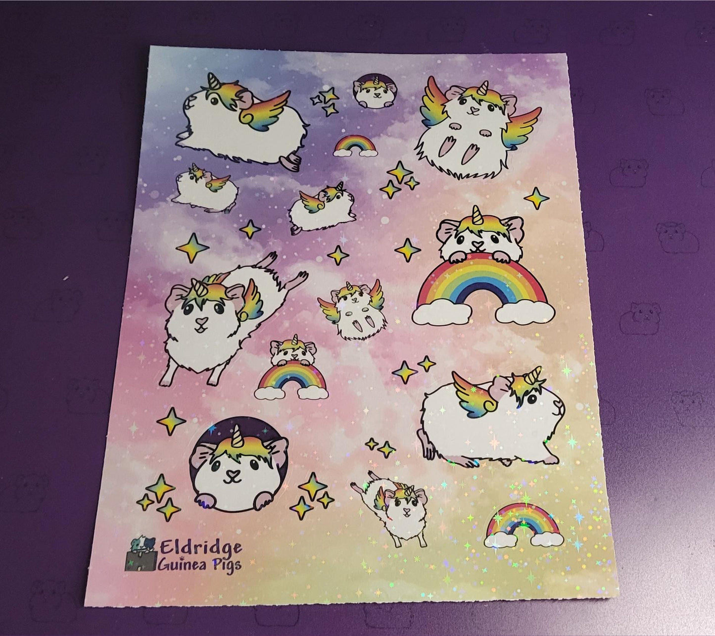 Unicorn Guinea Pig Sticker Sheet | Holographic Sparkles
