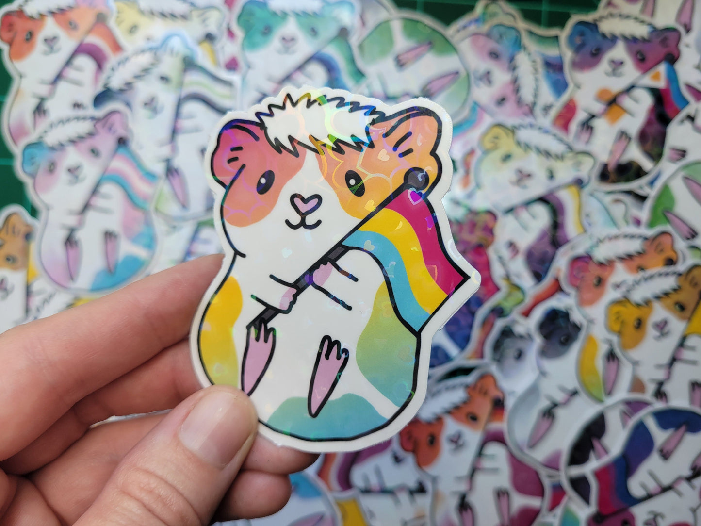 Pan Guinea Pig Sticker | Holographic Heart Piggy, LGBTQ+ Pride