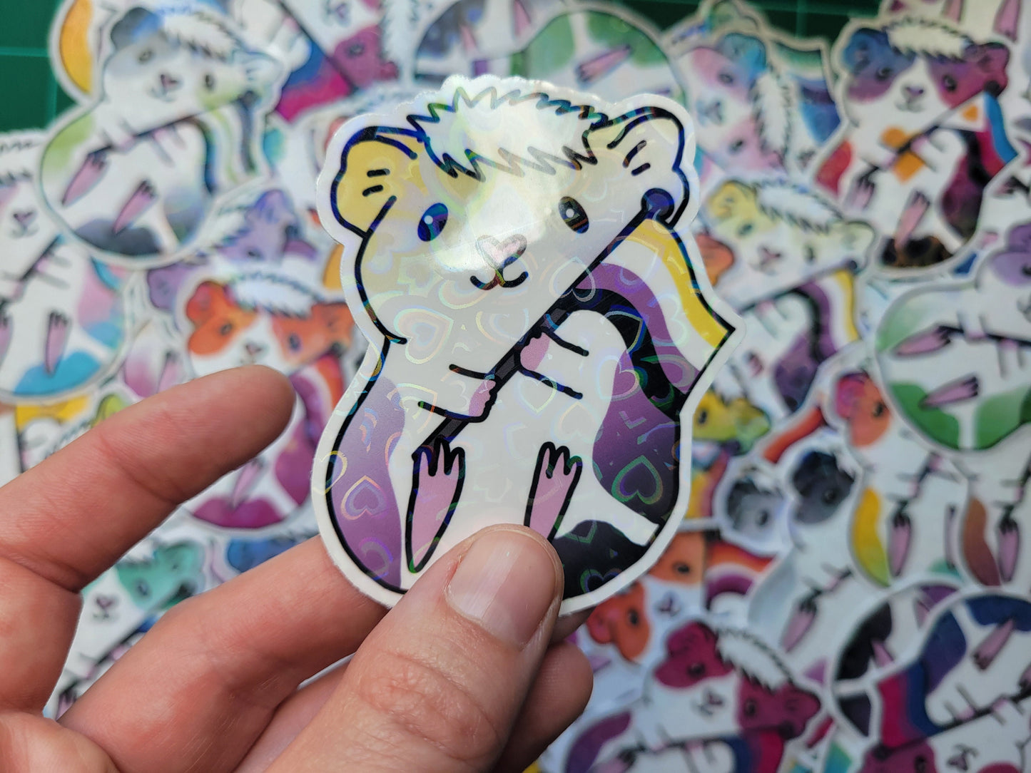 Non Binary Guinea Pig Sticker | Holographic Heart, LGBTQ+ Vinyl