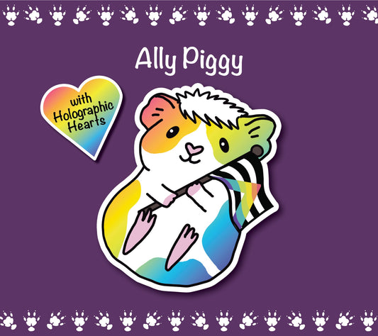Ally Guinea Pig Sticker | LGBTQ+ Piggy, Holographic Heart Vinyl