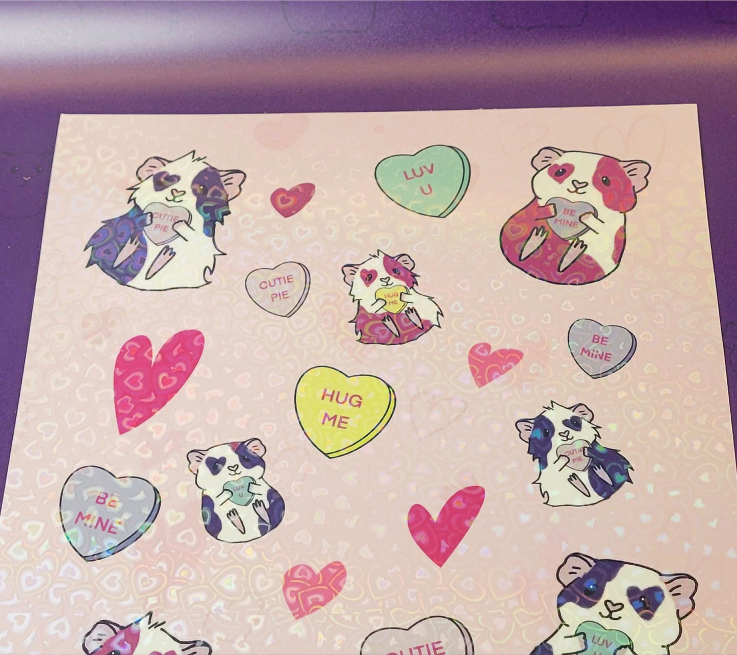 Valentine Guinea Pigs Sticker Sheet | Holographic Hearts