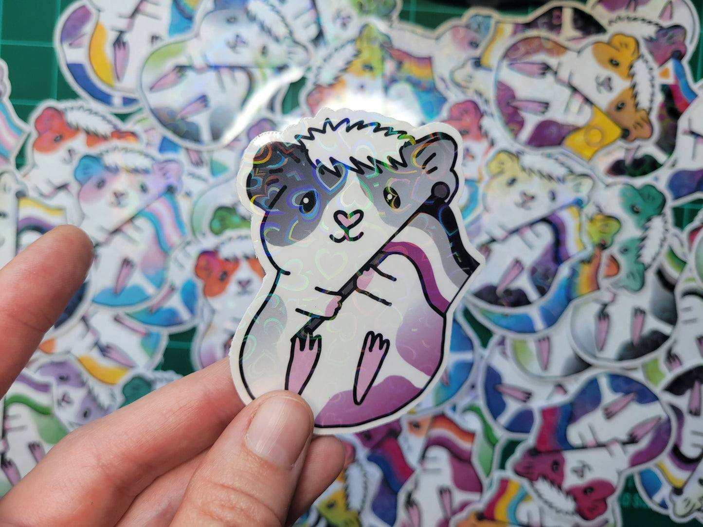 Asexual Pride Guinea Pig Sticker | Holographic Heart Vinyl Decal