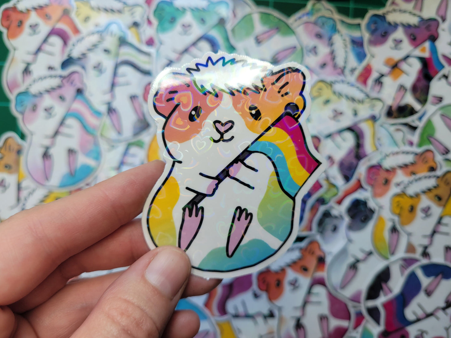 Pan Guinea Pig Sticker | Holographic Heart Piggy, LGBTQ+ Pride