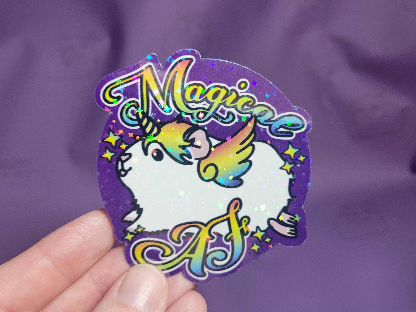 Magical AF Unicorn Guinea Pig Sticker | Holographic Sparkle, Water-Resistant