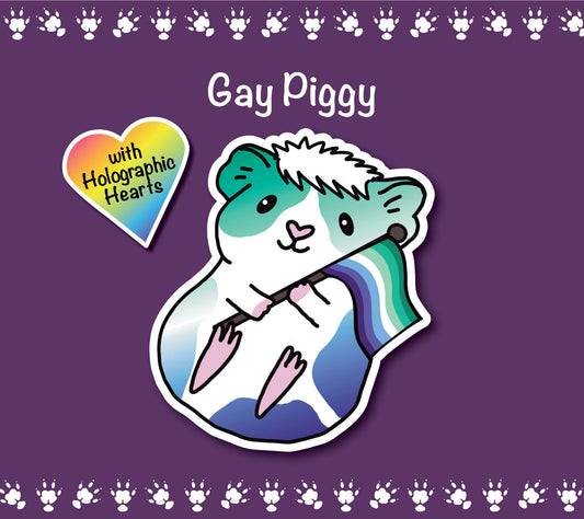 Gay Guinea Pig Sticker | Holographic Heart, LGBTQ+ Pride