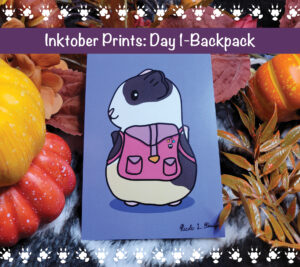 Backpack Guinea Pig Art Print | Folding Card | Postcard