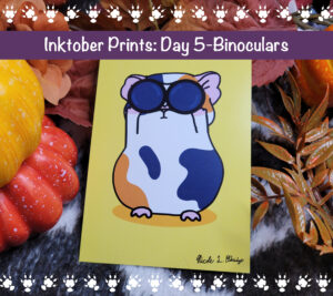 Binoculars Guinea Pig Art Print | Folding Card | Postcard